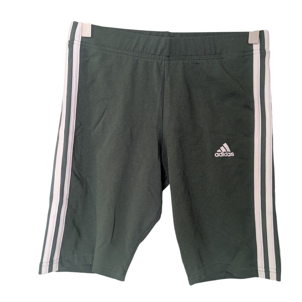 Adidas 3 Stripe Bike Athletic Workout Shorts Green White Womens Size Small